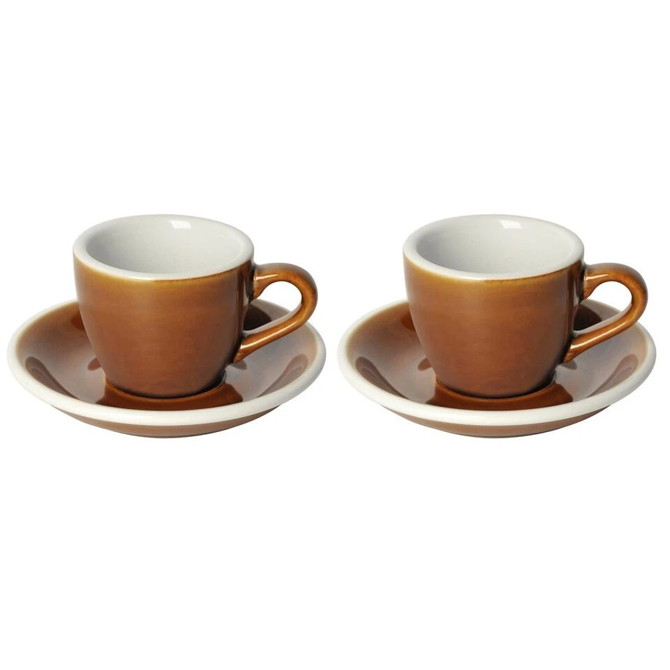 Egg Espressokop Met Schotel - Set Van 2 - 80ml - Caramel 1 Egg Espressokop Met Schotel - Set Van 2 - 80ml - Caramel