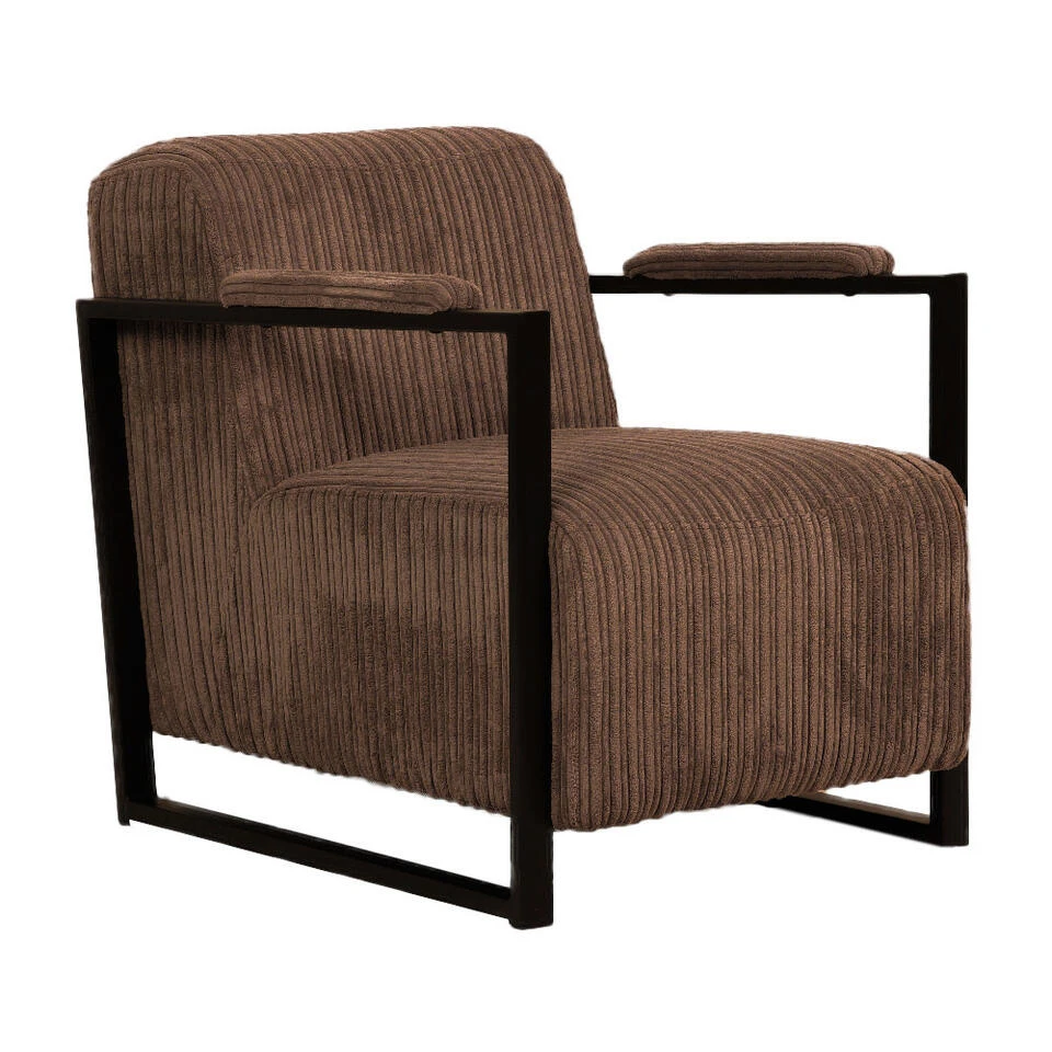 Moderne Fauteuil Madeline Ribstof Bruin - Stof - Grijs 1 Moderne Fauteuil Madeline Ribstof Bruin - Stof - Grijs