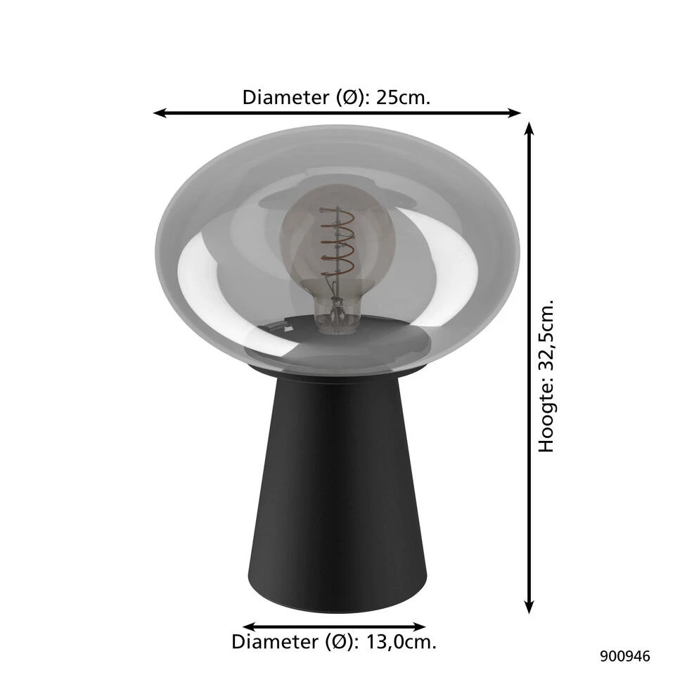 EGLO Madonnina Tafellamp - E27 - 32,5 Cm - Zwart/Grijs - Ombre - Glas 4 EGLO Madonnina Tafellamp - E27 - 32,5 Cm - Zwart/Grijs - Ombre - Glas - Afbeelding 4
