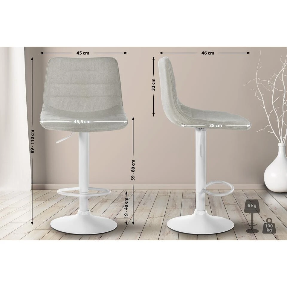 CLP Barkruk Lex Wit Frame Stof Crème 2 CLP Barkruk Lex Wit Frame Stof Crème - Afbeelding 2