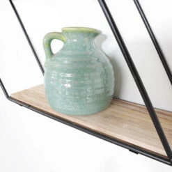 Zwart Metalen Wandrek Met 3 Houten Plankjes - Zeshoek Diagonaal -Huishoudelijke Voorwerpen Winkel 1000096533 0102