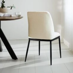 Eetkamerstoel Noli Chenille Crème - Stof - Wit -Huishoudelijke Voorwerpen Winkel 1000097139 0102