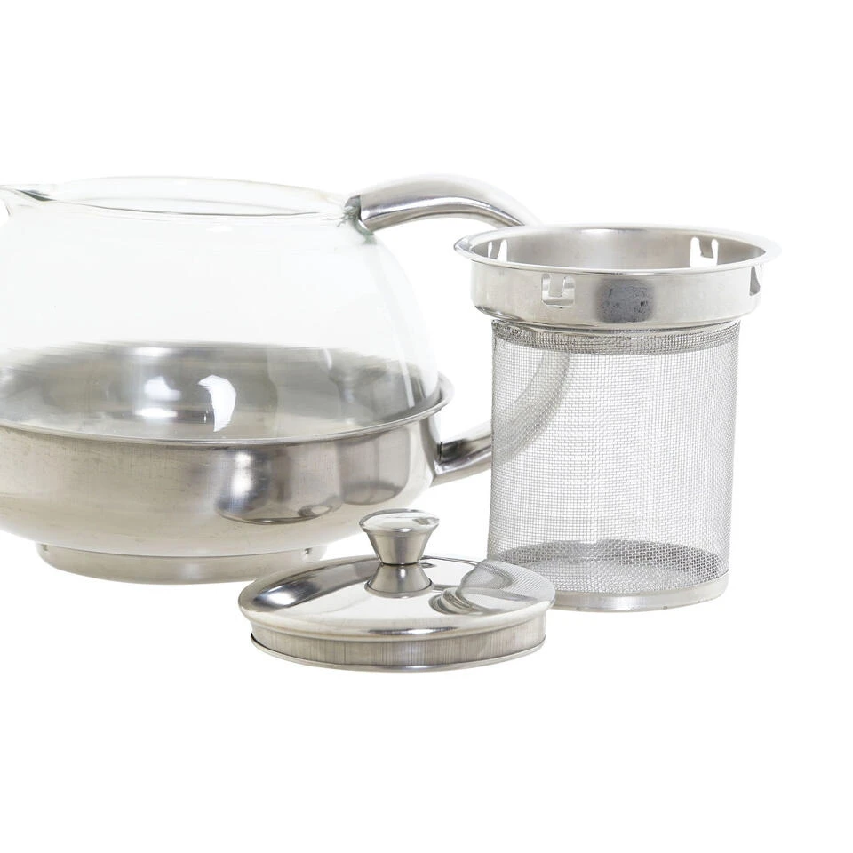 Items Theepot - Glas - RVS - 600 Ml - Met Filter En Handvat 2 Items Theepot - Glas - RVS - 600 Ml - Met Filter En Handvat - Afbeelding 2