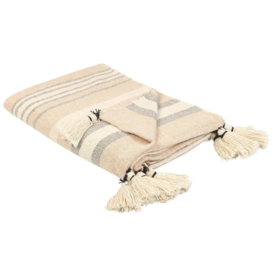 Beliani Plaid YARSELI - Beige Katoen 1 Beliani Plaid YARSELI - Beige Katoen