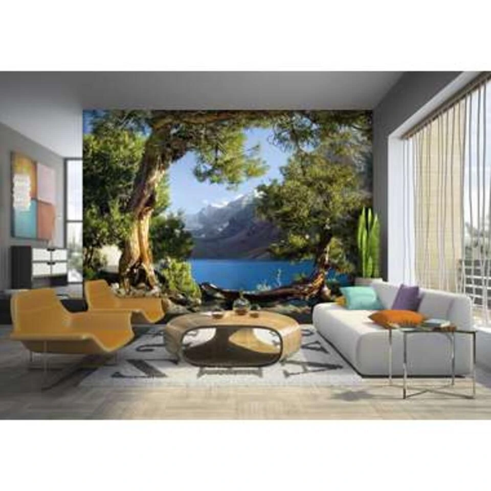 Sanders & Sanders Fotobehang - Berglandschap - Blauw, Groen En Beige 2 Sanders & Sanders Fotobehang - Berglandschap - Blauw, Groen En Beige - Afbeelding 2