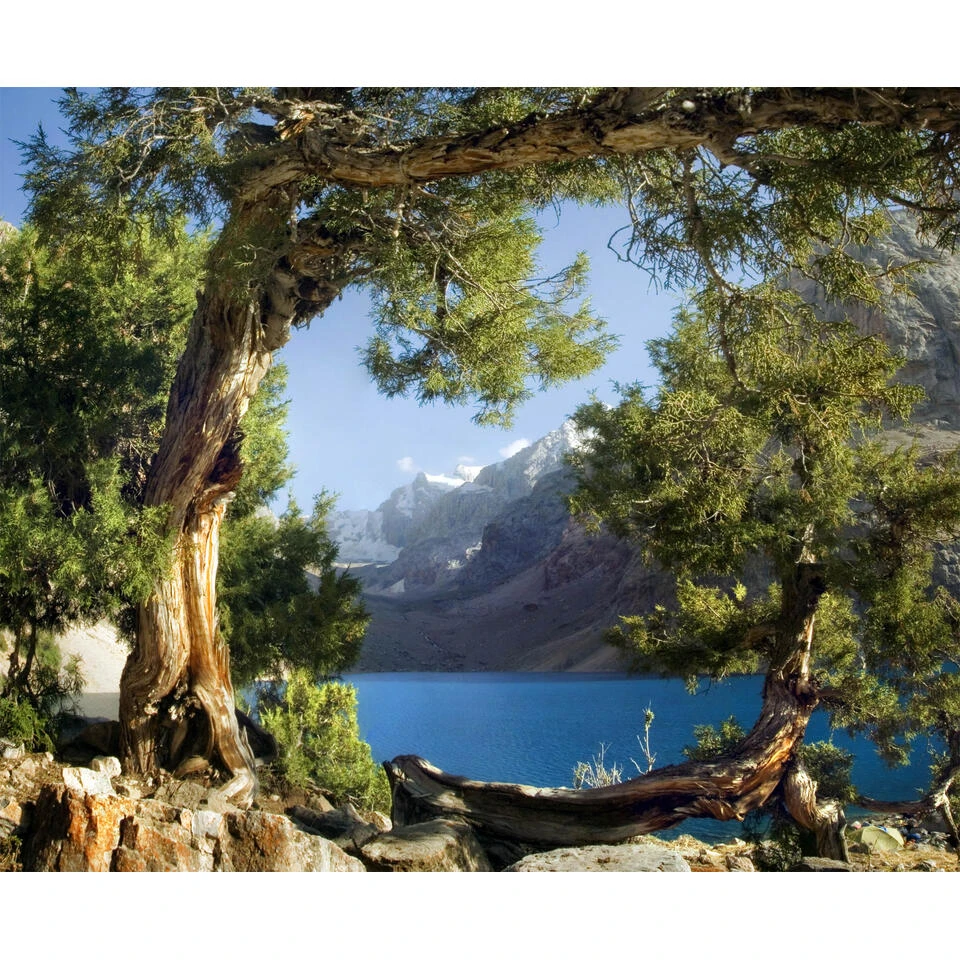 Sanders & Sanders Fotobehang - Berglandschap - Blauw, Groen En Beige 1 Sanders & Sanders Fotobehang - Berglandschap - Blauw, Groen En Beige