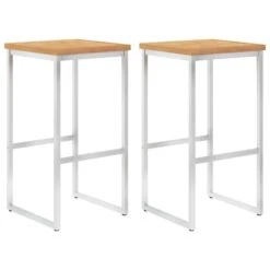 VidaXL Barstoelen 2 St Massief Teakhout En Roestvrij Staal