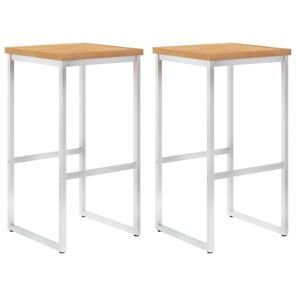 VidaXL Barstoelen 2 St Massief Teakhout En Roestvrij Staal 1 VidaXL Barstoelen 2 St Massief Teakhout En Roestvrij Staal