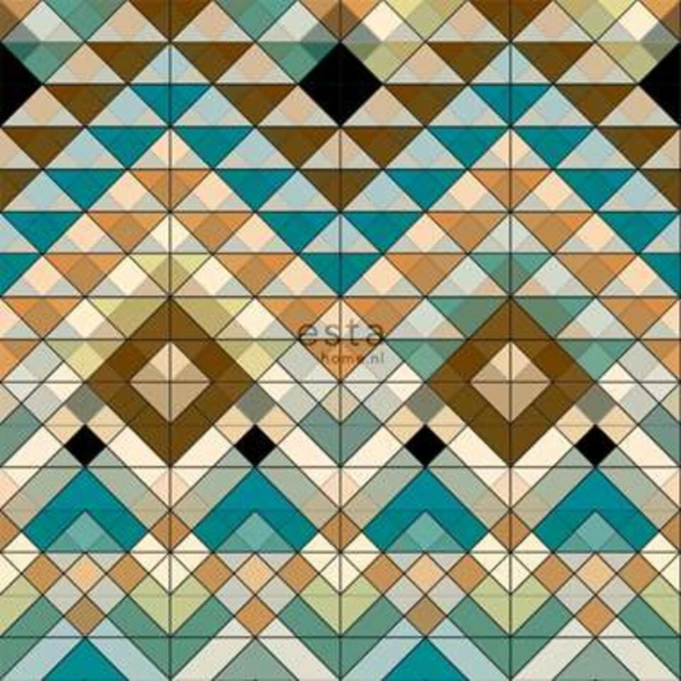ESTAhome Behang XXL - Aztec-motief - Turquoise, Bruin - 46,5cm X 8,37m 2 ESTAhome Behang XXL - Aztec-motief - Turquoise, Bruin - 46,5cm X 8,37m - Afbeelding 2