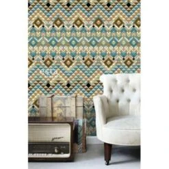 ESTAhome Behang XXL - Aztec-motief - Turquoise, Bruin - 46,5cm X 8,37m 6 ESTAhome Behang XXL - Aztec-motief - Turquoise, Bruin - 46,5cm X 8,37m -Huishoudelijke Voorwerpen Winkel 1459298019 0102