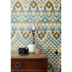 ESTAhome Behang XXL - Aztec-motief - Turquoise, Bruin - 46,5cm X 8,37m 7 ESTAhome Behang XXL - Aztec-motief - Turquoise, Bruin - 46,5cm X 8,37m -Huishoudelijke Voorwerpen Winkel 1459298019 0103