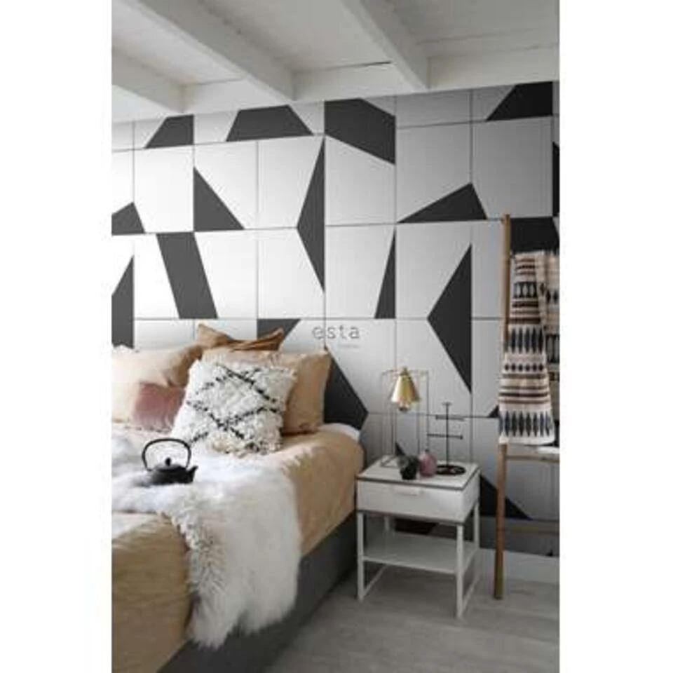 ESTAhome Fotobehang - Tegelmotief - Zwart Wit - 1.86 X 2.79 M 4 ESTAhome Fotobehang - Tegelmotief - Zwart Wit - 1.86 X 2.79 M - Afbeelding 4