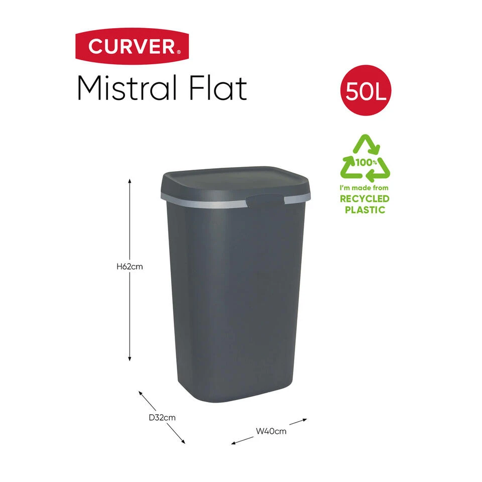 Curver Mistral Flat Prullenbak - 50L - Antraciet 2 Curver Mistral Flat Prullenbak - 50L - Antraciet - Afbeelding 2