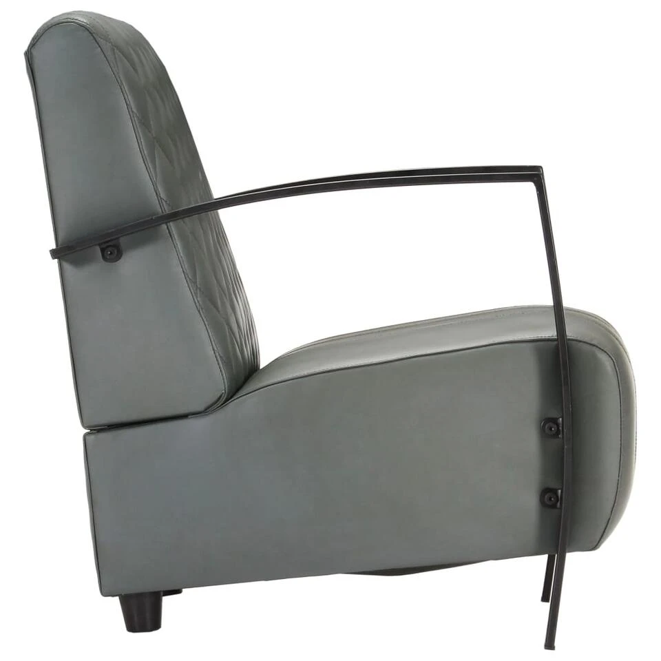 VidaXL Fauteuil Echt Leer Grijs 3 VidaXL Fauteuil Echt Leer Grijs - Afbeelding 3