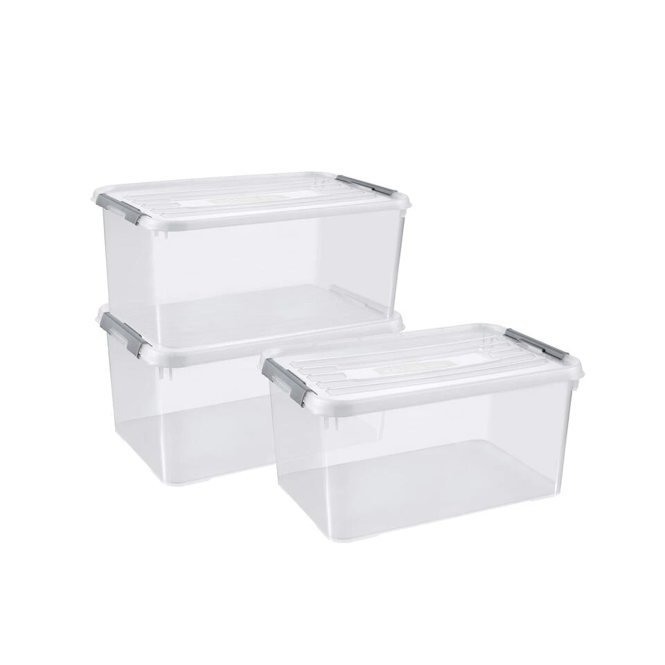 Curver Handy+ Opbergbox - 50L - 3 Stuks - Transparant Met Deksel 1 Curver Handy+ Opbergbox - 50L - 3 Stuks - Transparant Met Deksel