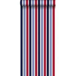 ESTAhome Behang - Strepen - Marine Blauw En Rood - 53 Cm X 10,05 M