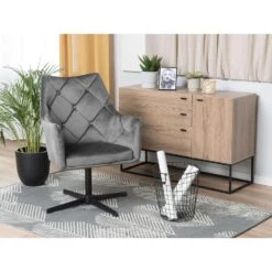 Beliani Fauteuil VAKSALA - Grijs Fluweel -Huishoudelijke Voorwerpen Winkel 1853c4e1274d4d17b0c504c072603b0e
