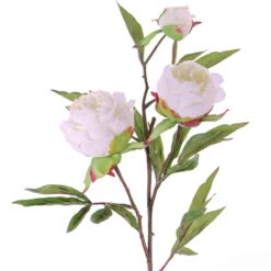 Merkloos Kunstbloem - Pioenroos - Wit - Tak - 73 Cm