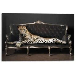 Schilderij Luipaard Chique 60x90 Cm Zwart