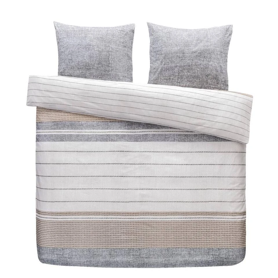 Comfort Dekbedovertrek Finch Strepen - Taupe - 240x200/220 Cm 1 Comfort Dekbedovertrek Finch Strepen - Taupe - 240x200/220 Cm