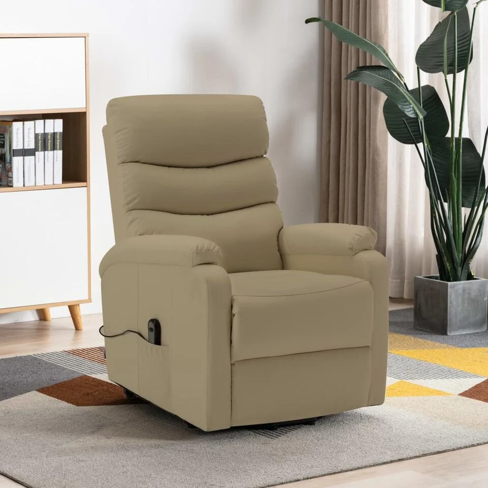 VidaXL Sta-op-stoel Kunstleer Cappuccinokleurig 2 VidaXL Sta-op-stoel Kunstleer Cappuccinokleurig - Afbeelding 2