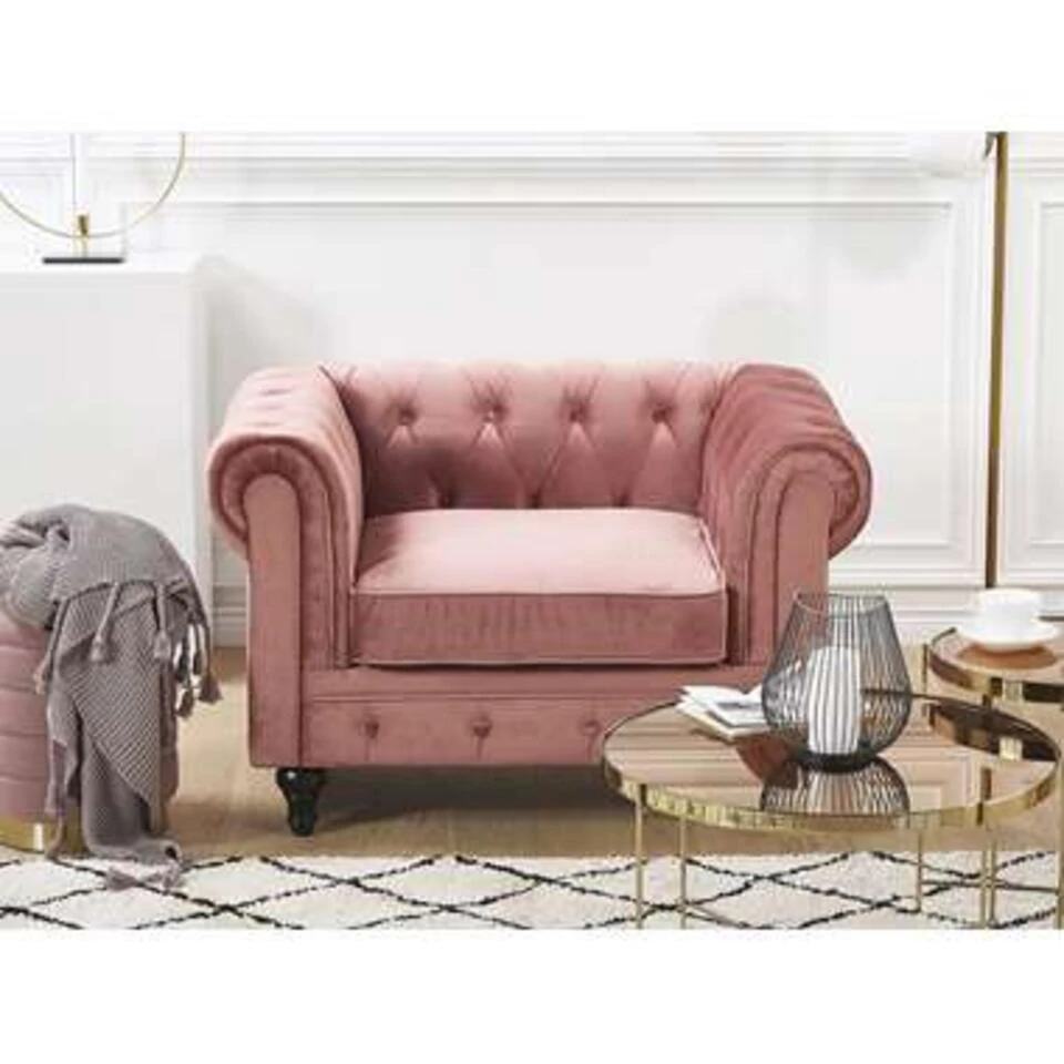 Beliani Fauteuil CHESTERFIELD - Roze Fluweel 2 Beliani Fauteuil CHESTERFIELD - Roze Fluweel - Afbeelding 2