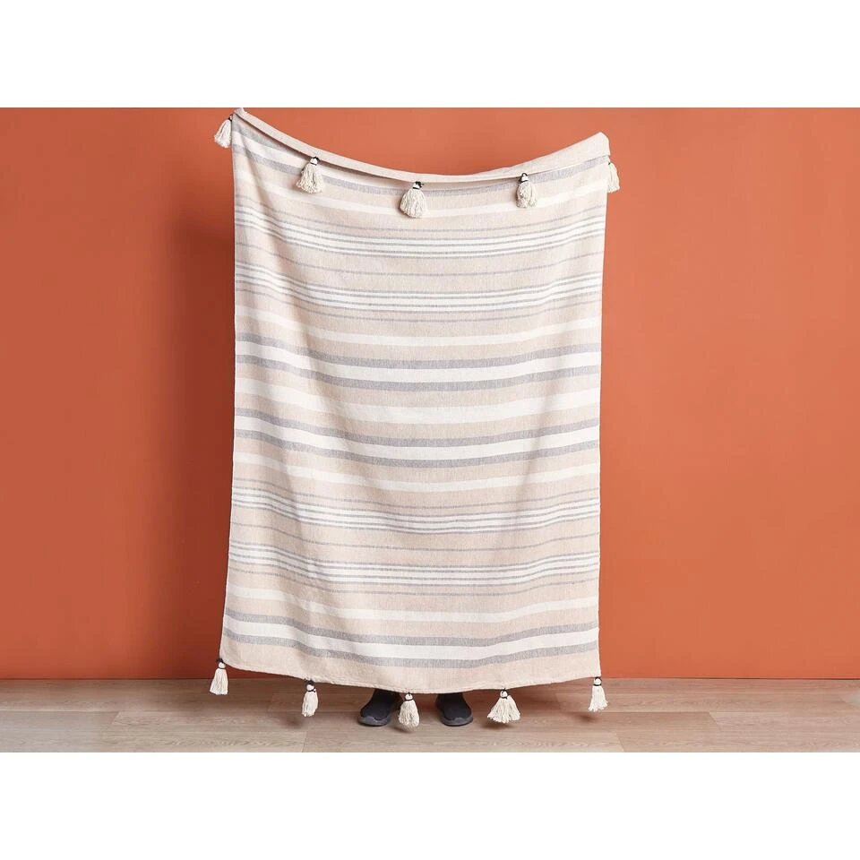 Beliani Plaid YARSELI - Beige Katoen 4 Beliani Plaid YARSELI - Beige Katoen - Afbeelding 4