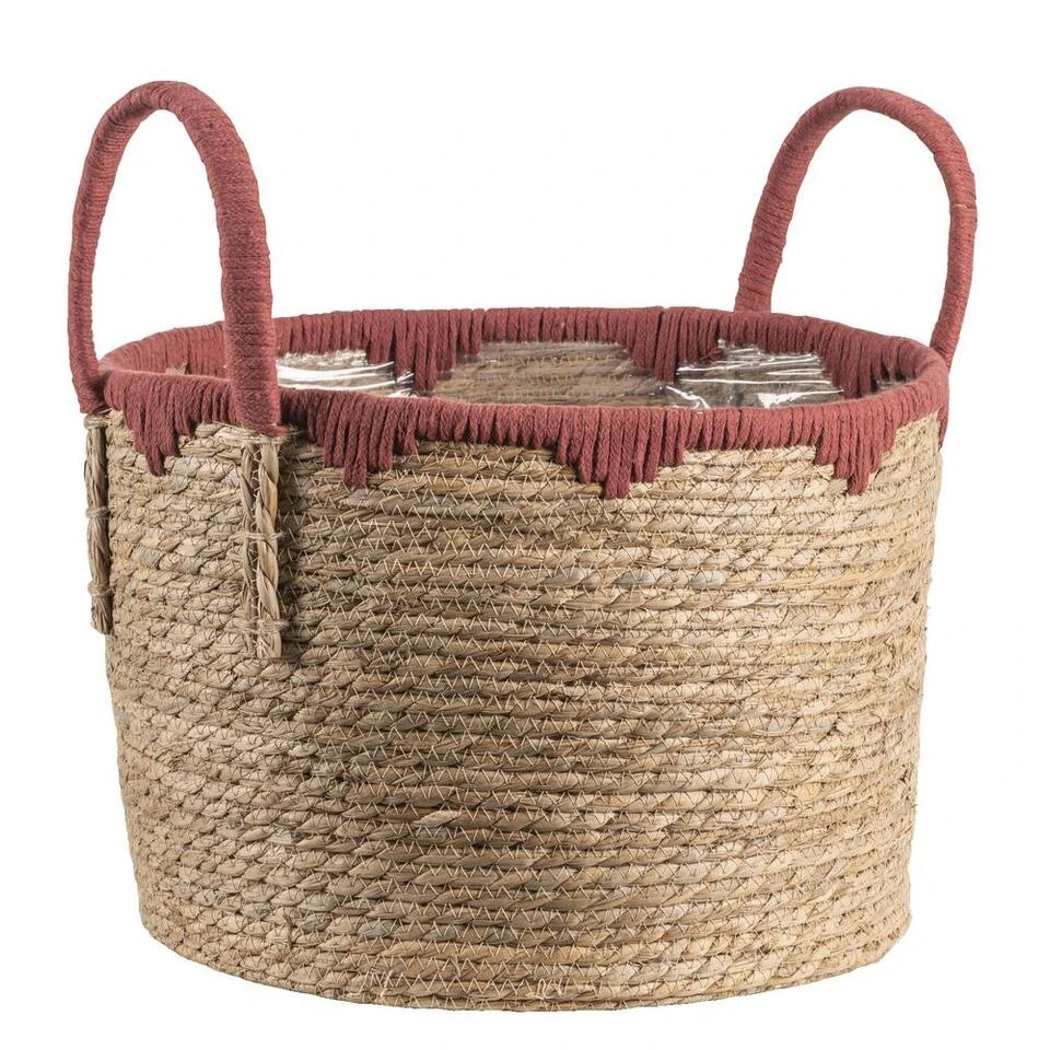 Mand Dille L - Naturel/rood - Zeegras - 45xø40 Cm 1 Mand Dille L - Naturel/rood - Zeegras - 45xø40 Cm