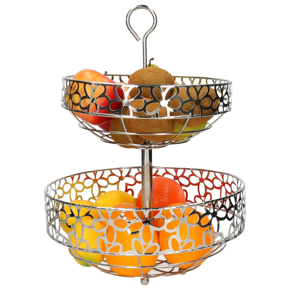 Items Fruitschaal - Etagere - 2-laags - Zilverkleurig - 39 Cm 4 Items Fruitschaal - Etagere - 2-laags - Zilverkleurig - 39 Cm - Afbeelding 4