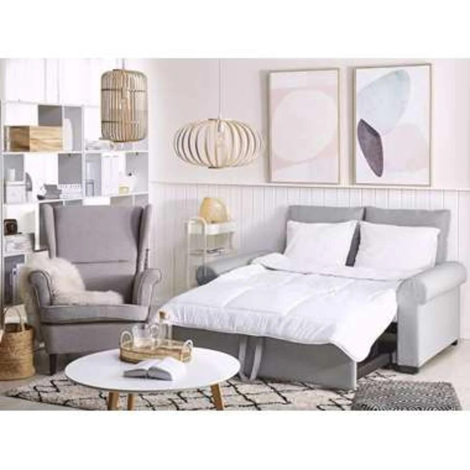 Beliani Slaapbank - SILDA Grijs Polyester 3 Beliani Slaapbank - SILDA Grijs Polyester - Afbeelding 3