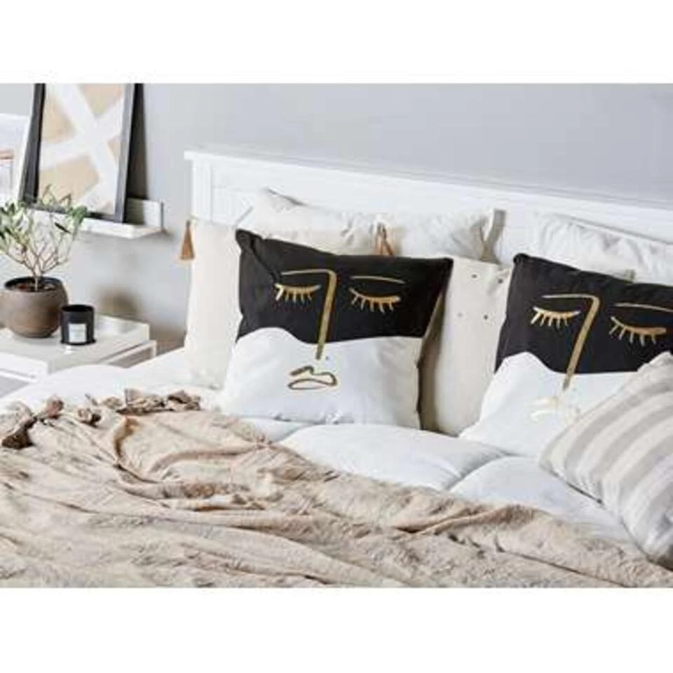 Beliani Sierkussen ABELIA - Zwart/Wit Katoen 2 Beliani Sierkussen ABELIA - Zwart/Wit Katoen - Afbeelding 2