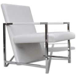 VidaXL Fauteuils 2 St Met Chroom Frame Kunstleer Wit -Huishoudelijke Voorwerpen Winkel e6e2bdf516bc41eba59f758f34871109